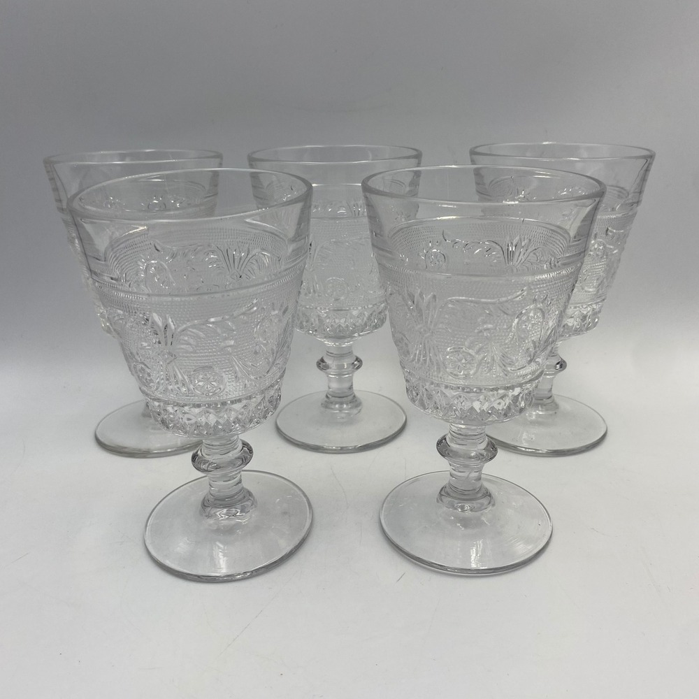 Duncan & Miller Sandwich Clear Glass‎ Water Goblets Set of 5 EAPG 6 inch